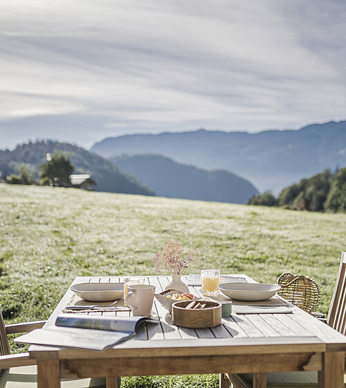 Terrasse Frühstück Bachmanngut am Wolfgangsee