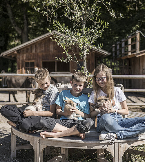 Kinder am Kinderbauernhof Hotel Bachmanngut Wolfgangsee